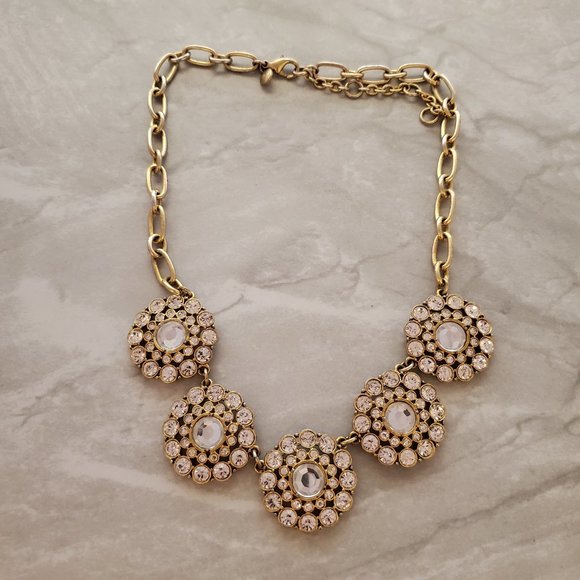 ✨ J.Crew Classic Rhinestones Pave Crystal Medallion Statement Necklace ✨